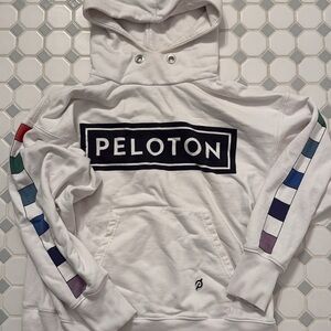 Peloton White Hoodie with Colorful Sleeve Blocks